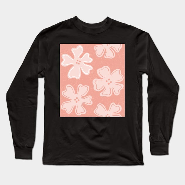 Monochrome Pattern of tangerine button flowers on pink Long Sleeve T-Shirt by colorofmagic